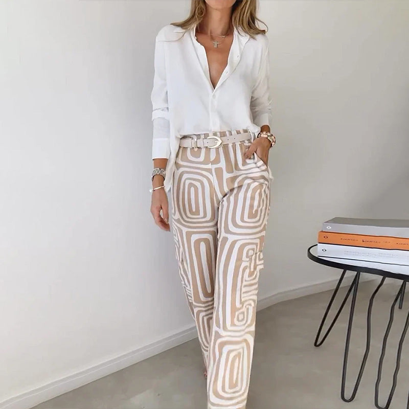 Damen-Zweiteiler | Bluse und gemusterte Hose