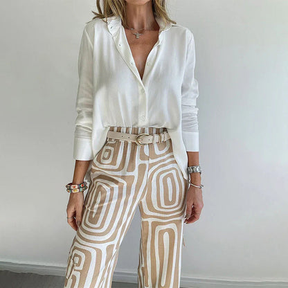 Damen-Zweiteiler | Bluse und gemusterte Hose