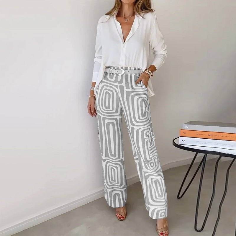 Damen-Zweiteiler | Bluse und gemusterte Hose