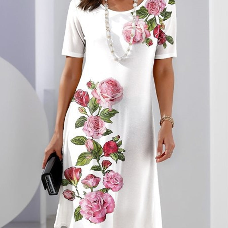 Damen Kleid | Blumenprint Kurzarm Knielänge