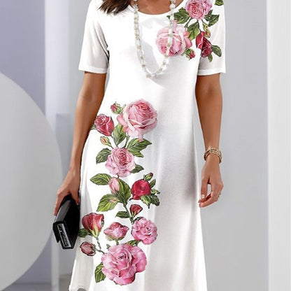 Damen Kleid | Blumenprint Kurzarm Knielänge