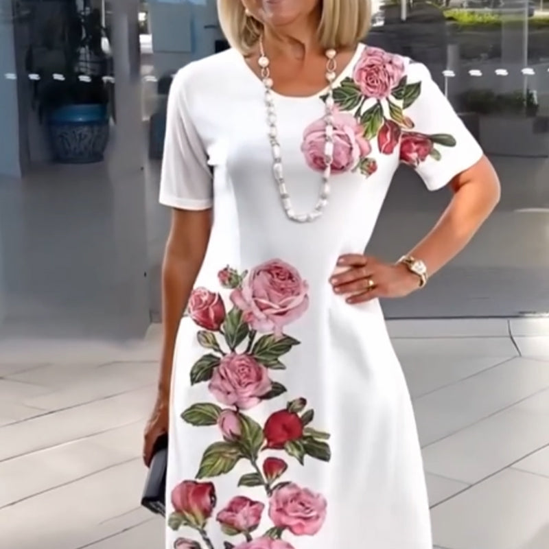 Damen Kleid | Blumenprint Kurzarm Knielänge