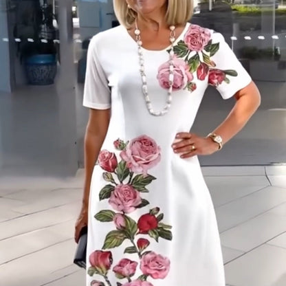 Damen Kleid | Blumenprint Kurzarm Knielänge