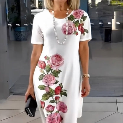 Damen Kleid | Blumenprint Kurzarm Knielänge