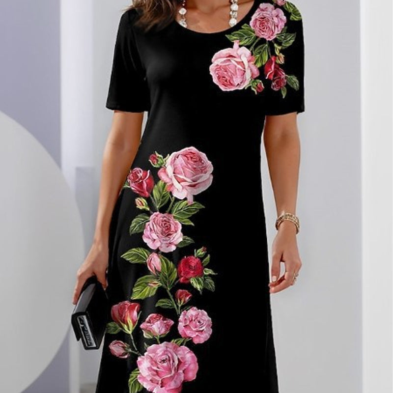 Damen Kleid | Blumenprint Kurzarm Knielänge