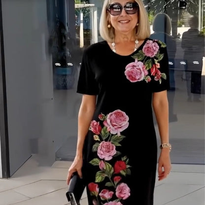 Damen Kleid | Blumenprint Kurzarm Knielänge