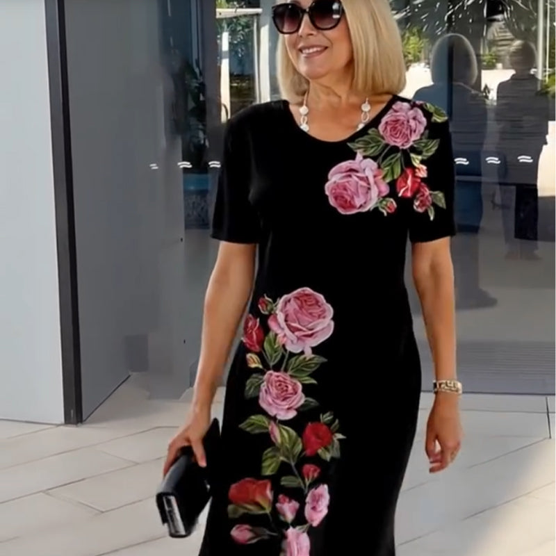 Damen Kleid | Blumenprint Kurzarm Knielänge