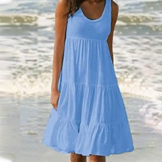 Damen Kleid | Ärmellos Gestuft Midi