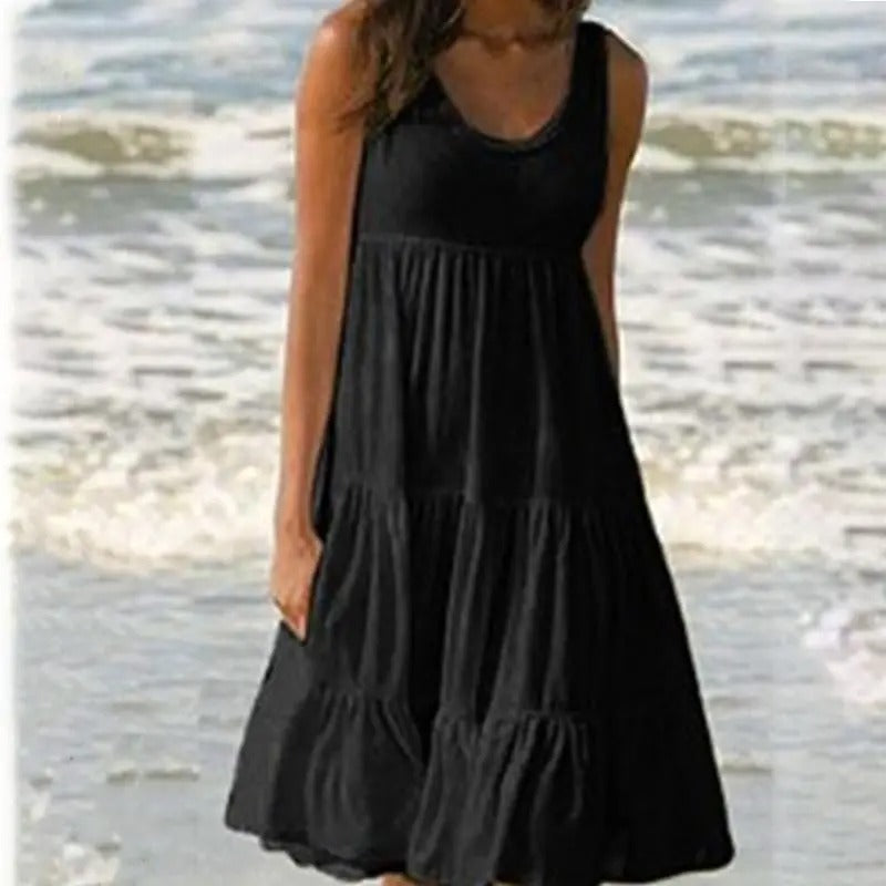 Damen Kleid | Ärmellos Gestuft Midi