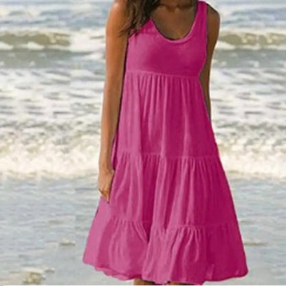 Damen Kleid | Ärmellos Gestuft Midi