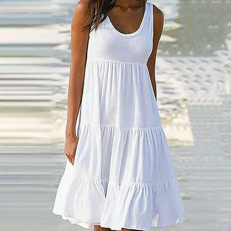 Damen Kleid | Ärmellos Gestuft Midi