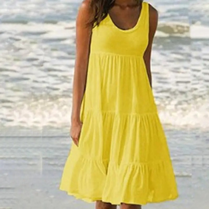 Damen Kleid | Ärmellos Gestuft Midi