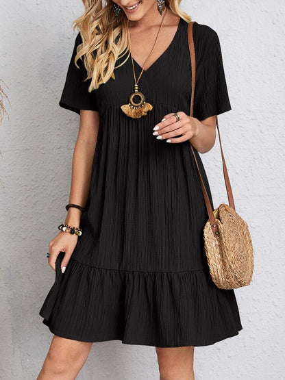 Damen Kleid | V-Ausschnitt Kurze Ärmel