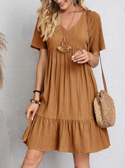 Damen Kleid | V-Ausschnitt Kurze Ärmel
