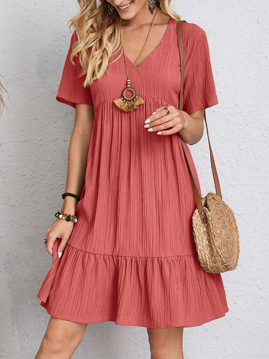 Damen Kleid | V-Ausschnitt Kurze Ärmel