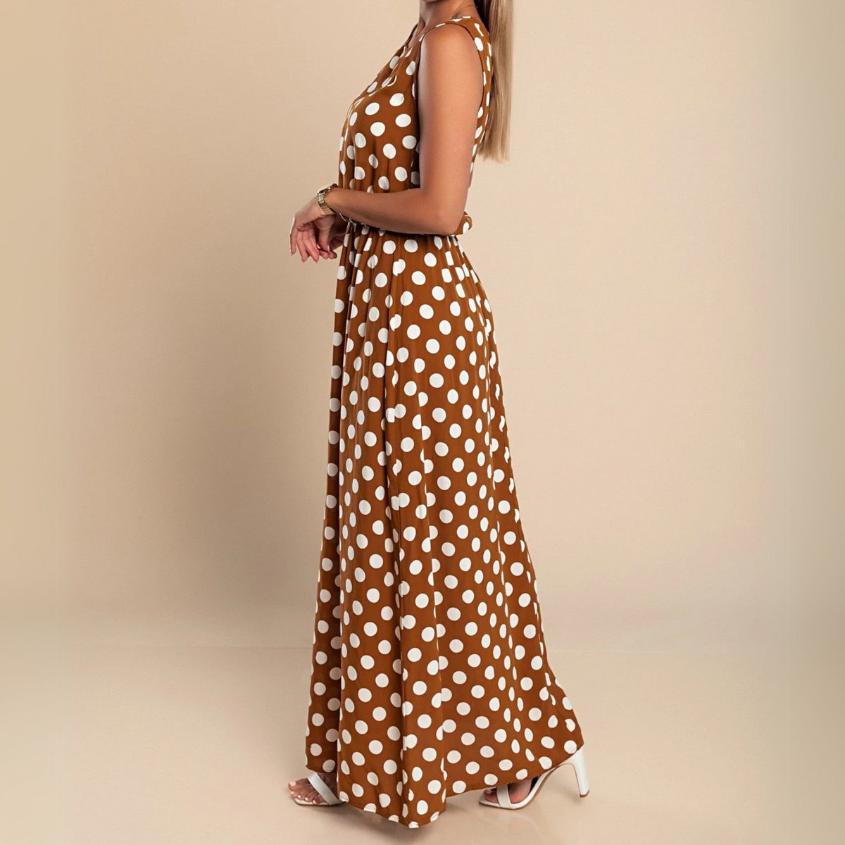 Damen Kleid | Punkte Rundhals Maxi