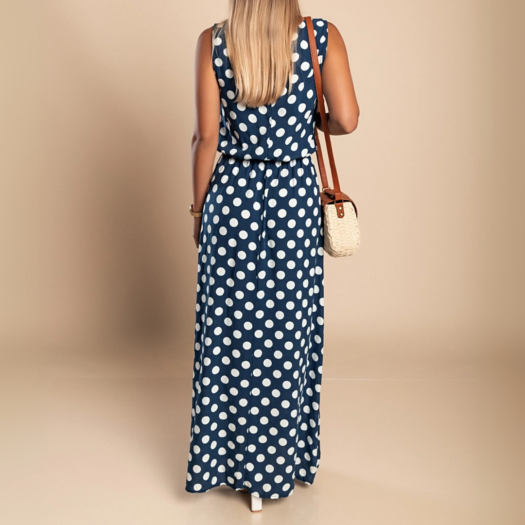 Damen Kleid | Punkte Rundhals Maxi