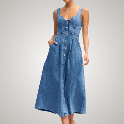 Damen Kleid | Träger Knopfleiste Midi
