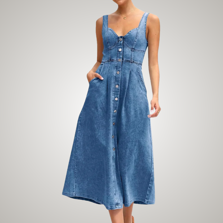 Damen Kleid | Träger Knopfleiste Midi