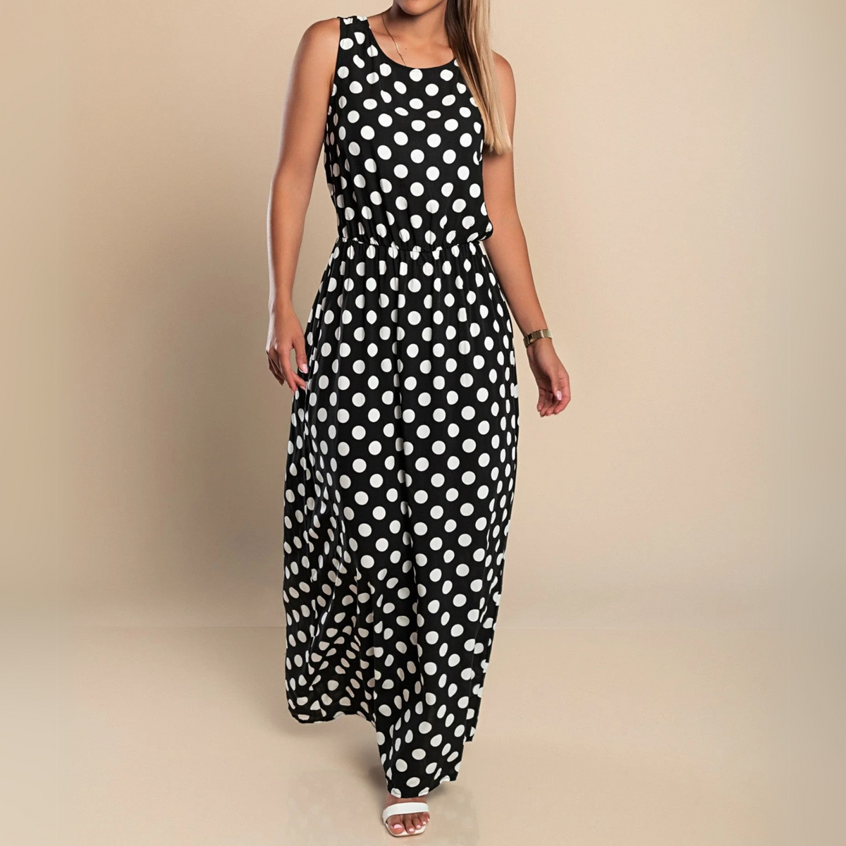 Damen Kleid | Punkte Rundhals Maxi