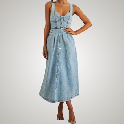 Damen Kleid | Träger Knopfleiste Midi