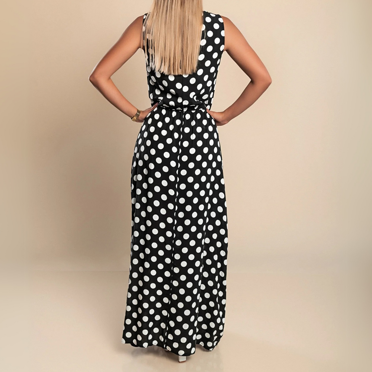 Damen Kleid | Punkte Rundhals Maxi
