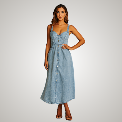 Damen Kleid | Träger Knopfleiste Midi