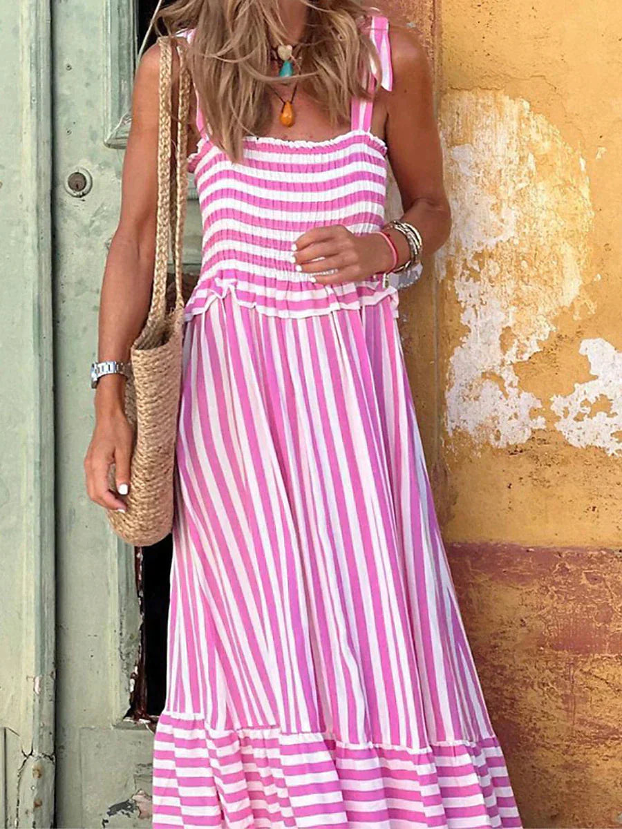 Damen Kleid | Streifen Bindeträger Maxi