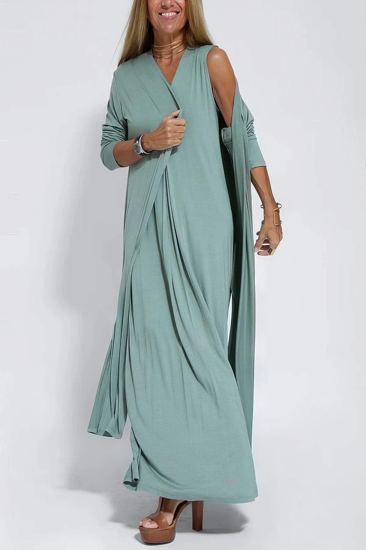 Damen Zweiteiler | Lang Kleid und Cardigan