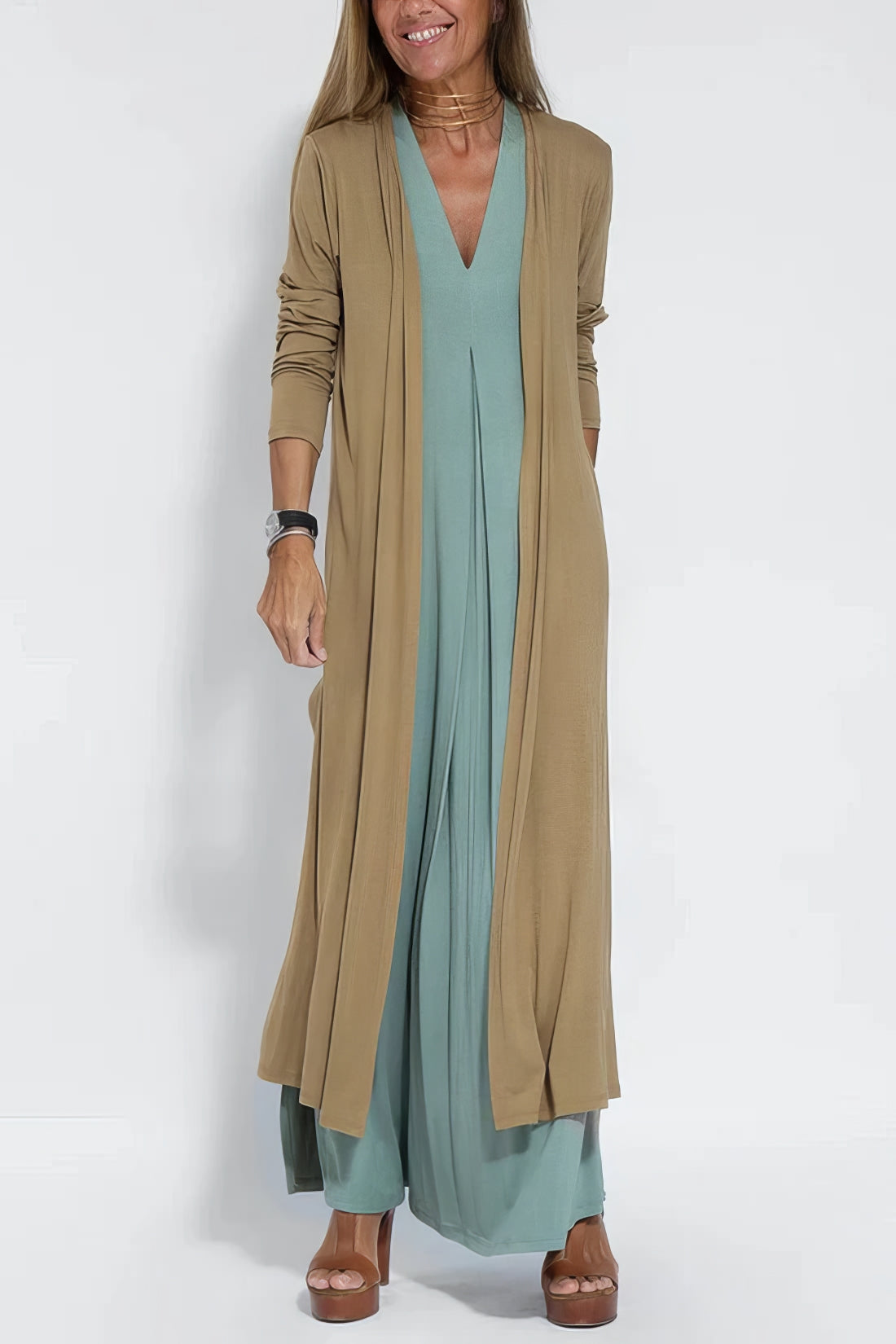 Damen Zweiteiler | Lang Kleid und Cardigan